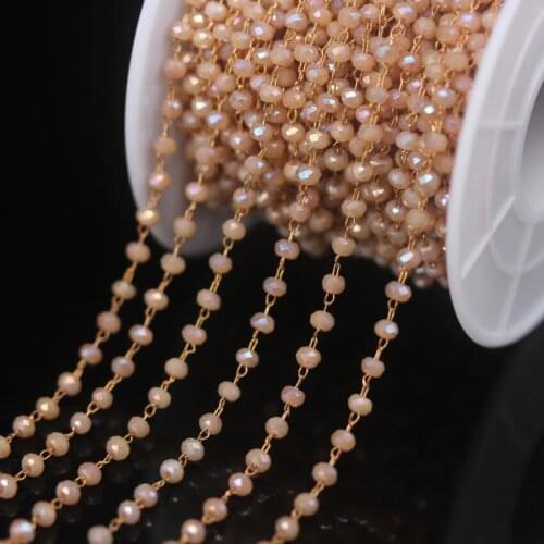 Champagne AB Glass Faceted Rondelle Rosary Chain,2x3mm Glass Beaded Link Brass Wire Wrapped Chain,DIY Women Necklace Bracelets