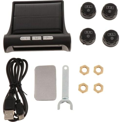 Solar Power Car Auto TPMS Tire Pressure LCD Monitor System Wireless + 4 Sensors