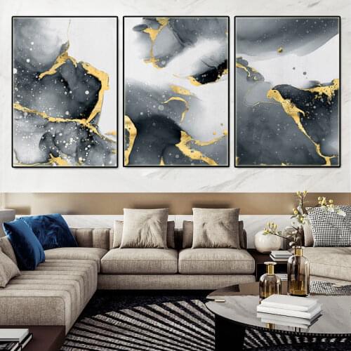 Modern Light Luxury Gilt Canvas Painting Nordic Abstract Mountain River Print Poster Art Wall Pictures for Living Room Decor