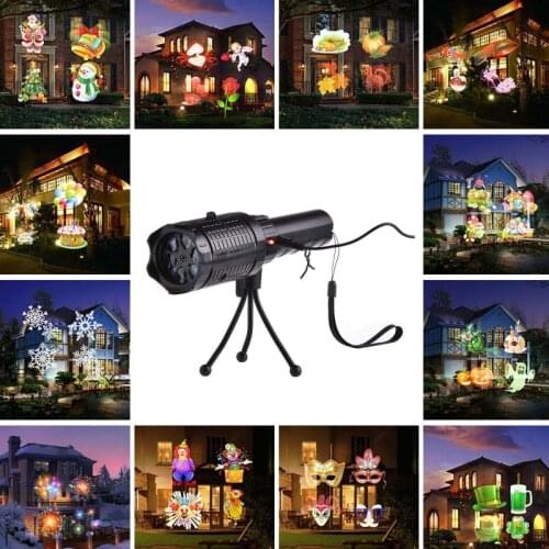 1 Set Christmas Projector Light LED Handheld Flashlight with Dynamic Static Images 12 Slides for Kids Home Party Birth Holidays