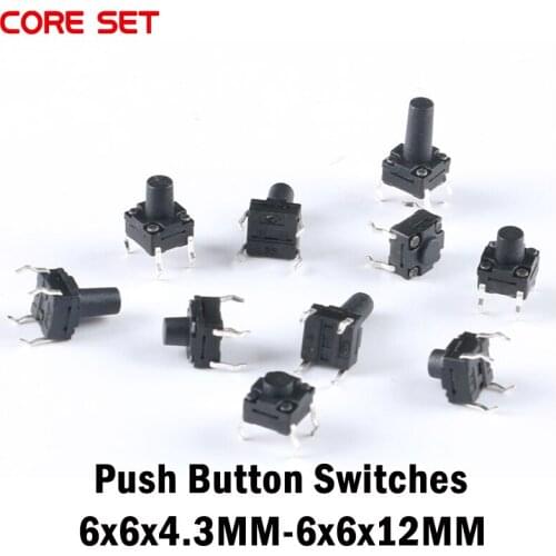 50Pcs 6*6 Tact Switch Tactile Push Button Switch Kit Height: 4.3 5~13MM DIP 4P waterproof 6x6 Key switch For Arduino