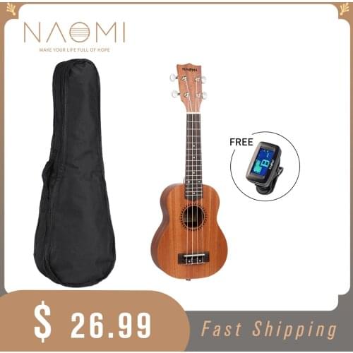 NAOMI Ukulele for Beginners 21-Inch Sapele Wooden Soprano Ukulele Kit W/ Tuner & Pick & Bag Hawaiian Guitar Christmas Gift