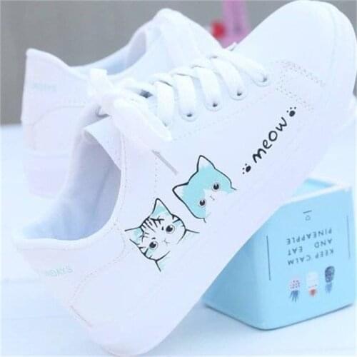 2021 student flat casual shoes womens shoes spring and autumn new cat white shoes female Korean lace-up basic sneakers
