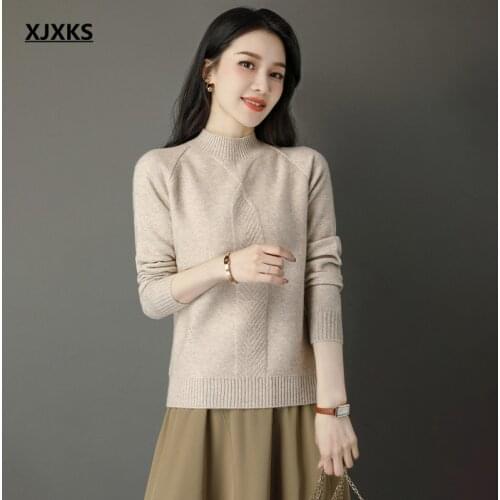 XJXKS 2021 winter new thick warm high-neck sweater women pullover comfortable women cashmere knitted sweater