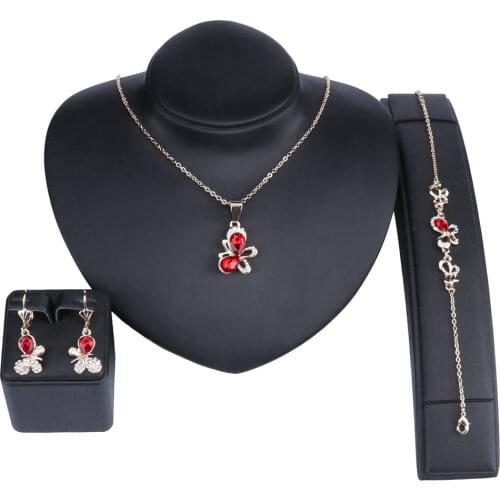 Fashion Crystal Zircon Butterfly Gold Color Necklace Bracelet Earring Jewelry Sets For Women Wedding Party Costume Jewellery