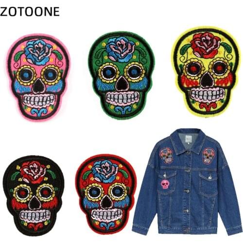 ZOTOONE Skull Patches Embroidered Iron on Patches for Clothing Biker Style Rose Flower Sticker on Stripes Clothes Applique DIY G