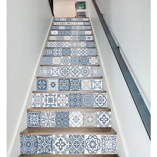 13pcs/set European Simple Style Stair Wall Stickers Staircase Tiles Decoration Art Mural Peel & Stick Waterproof PVC Wallpapers