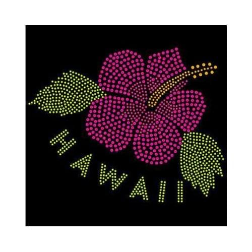 2pc/lot Hawaii flower design stone hot fix iron on crystal transfers design hot fix rhinestone motif