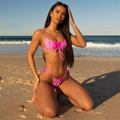 2021 Sexy Bikini Women Swimwear Sfumato Print Sexy Bikini Side Tie Swimming Suit for Women Two Piece Bathing Suit Sexy Bikini