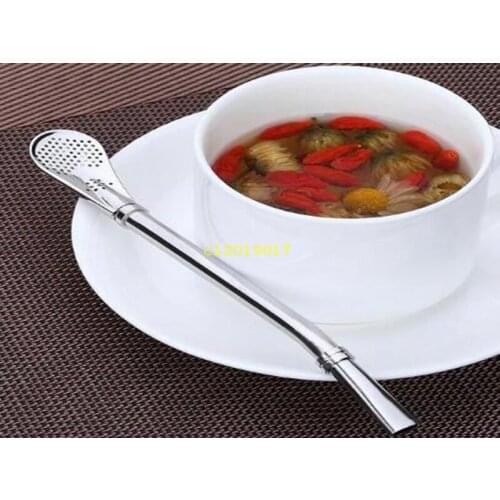 500pcs 15.8cm 304 Stainless Steel Reusable Yerba Mate Straw Coffee Juice Lemon Filtering Spoon Bombilla Straw Filter