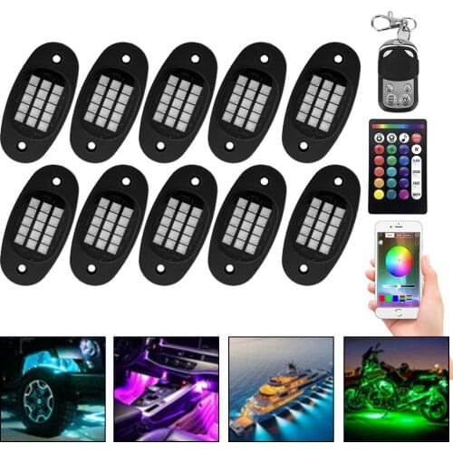 8/10 Pods DIY LED RGB Rock Music Lights Underbody Neon Atmosphere Lamps 12V Multicolor Bluetooth App Control Car Accessories