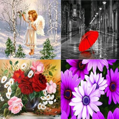 Diamond Painting Angel Baby Cartoons Winter Little Girl Flower Landscape DIY 3D Diamond Embroidery Pictures Of Beads Needlework