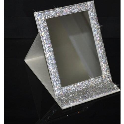 Bling Rhinestones Make Up Mirror Foldable Portable Small Fashion Home Car Interior Mirror Table Decorative Mirror Pink Vintage