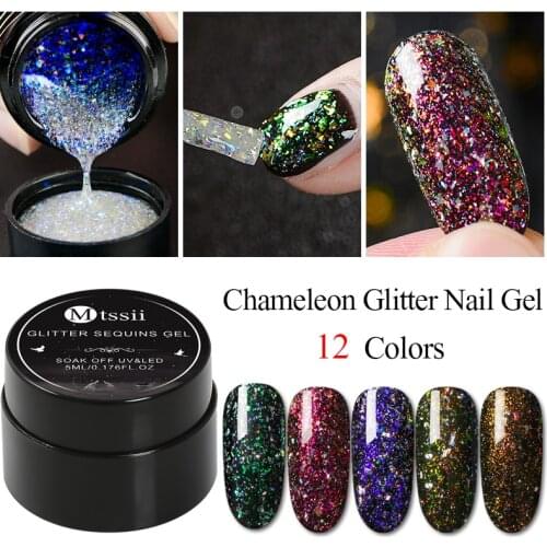 Mtssii Chameleon Glitter Gel Polish 5ml Starry Shiny Lacquer Soak Off UV Gel Polish Long Lasting Color Gel Painting Gel Varnish