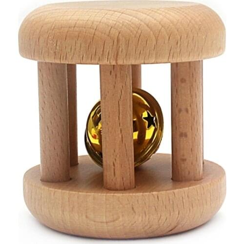 Montessori Baby Toys Wood Golden Rattles Wooden Cage Bell/Rattle Educational Toy for Toddler Infant Beech Wood Practice Training