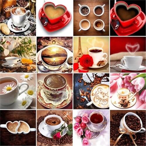 DIY 5D Diamond Painting Coffee Cup Diamond Embroidery Rose Flower Cross Stitch Full Round Drill Mosaic Rhinestone Art Hoem Decor