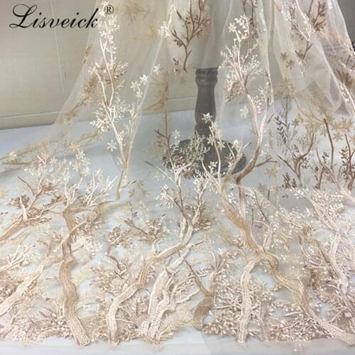 Quality champagne Embroidery French Net Lace Fabric 3D flower Tulle Lace African Lace Fabric for wedding Nigerian Party dress