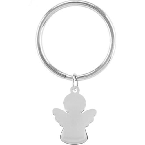 100% Stainless Steel Blank Angel Key Rings Angel Charm Key Chains High Polished Personalised Keyrings Chaveiro Wholesale 50pcs