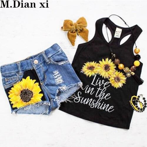 Girl Set Sunflower Toddler Baby Girl Set Clothes Sleeveless Letter Vest Tank Top+Short Pants Summer Outfits Set Clothes