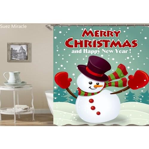 Red scarf gloves snowman Bell color ribbon Merry Christmas home decor waterproof Bathroom Shower curtain