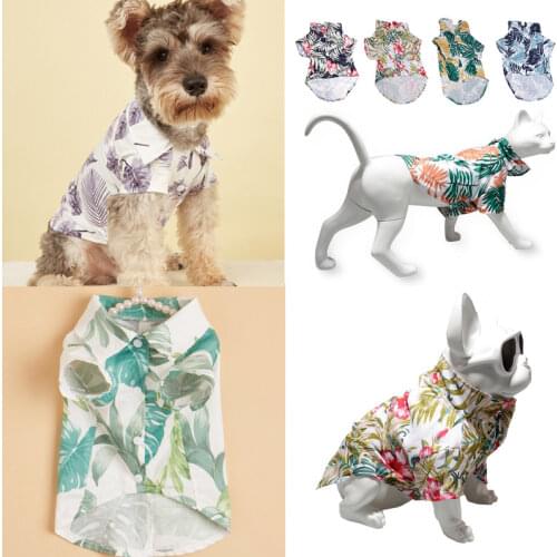 Summer Pet Shirts INS Cool Breathable Cat Shirts Hawaiian Style Dog Clothes Polyester Comfortable Pet Clothing Fashion Pet Tees