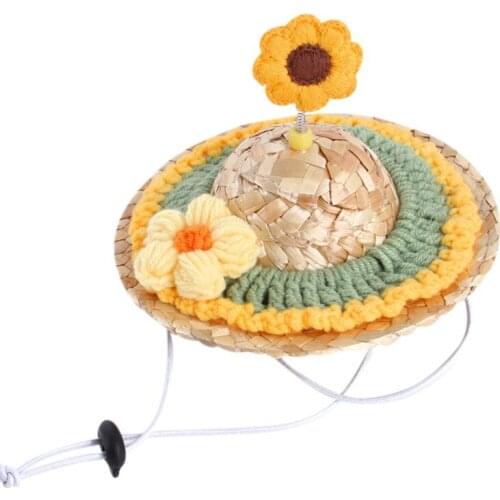Summer Pet Dog Hat Straw Flower Sombrero Dog Cap For Small Medium Dog Cat Adjustable Puppy Kitten Hat