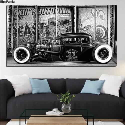 Hot Rod Car Vintage Black And White Poster Paintings On Canvas Modern Art Decorative Wall Pictures Home Decoration
