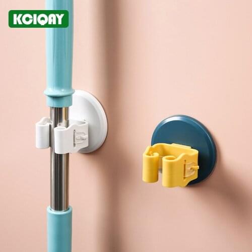 2Pcs Wall Mounted Mop Holder Rack Multi-Purpose Adhesive Wall Hooks Brush Broom Organizer Hanger Hook Kitchen Bathroom Hooks