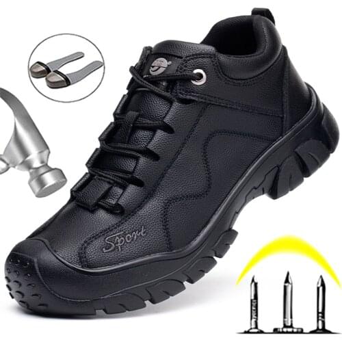 Indestructible Safety Shoes Men Leather Boots Puncture-Proof Work Safety Boots Steel Toe Cap Work Boots Men Industrial Shoes