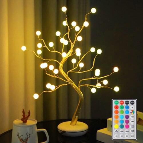 Pearl Ball Tree Night Light RGB Colorful Remote Control LED Plum Tree Lamp Copper Wire Garland Fairy Lights For Home Decoration