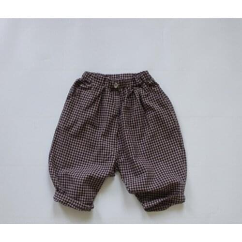 New Autumn Baby Boys Plaid Turnip Pants Korean Style Cotton Linen Toddlers Kids Casual Trousers
