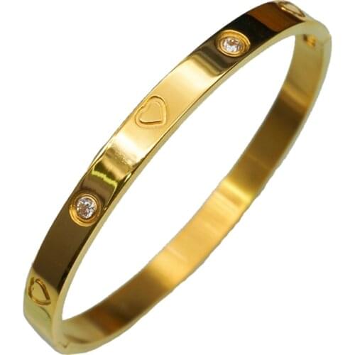 New Fashion Heart-shaped Crystal Bangles Stainless Steel Rhinestone Bracelets Trendy Charm Anniversary Jewelry Womens Gift 6MM