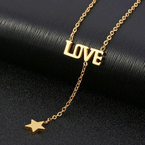 316L Stainless Steel Letter LOVE Tassel Star Necklaces For Women Gold Chain Charm Choker Necklaces Boho Fashion Jewelry Gift