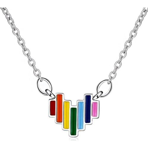 Lovely Tiny Rainbow Colorful Heart Pendant Necklaces Female Silver Color Chocker Necklaces Fahion Jewelry Gifts For Women Girls