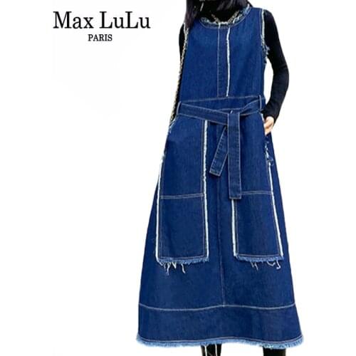 Max LuLu European Luxury Fashion Spring Women Vintage Denim Vest Dress Ladies Casual Sleeveless Vestido Female Oversized Clothes
