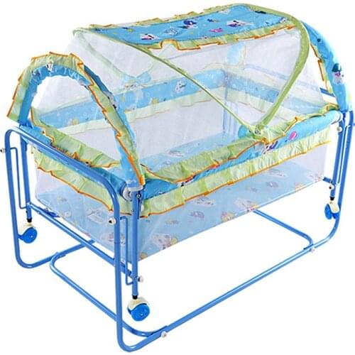 Portable Baby Metal Crib Bed Cot Baby Protection Newborn Rocking Crib Trolley with Netting Playpen Crib for Baby Rocker Game Bed