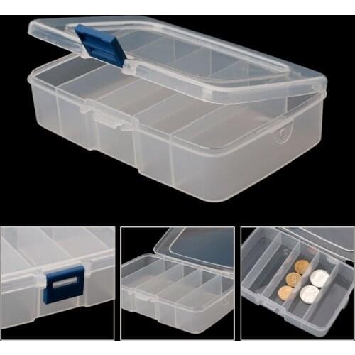 5 grids Clear Pill Chip Divider Storage Box Clear Square Jewelry Organizer Display Case