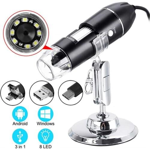 3 In 1 USB Type C LED Adjustable Microscope Handheld Portable Digital Microscope Interface Electron 8 LEDs Bracket
