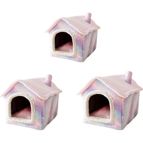 Pink Starry Pet House Warmer Dog Kennel Soft Pet Bed Small Cat Tent Indoor Semi-enclosed Plush Sleeping Resting Nest Pet Basket