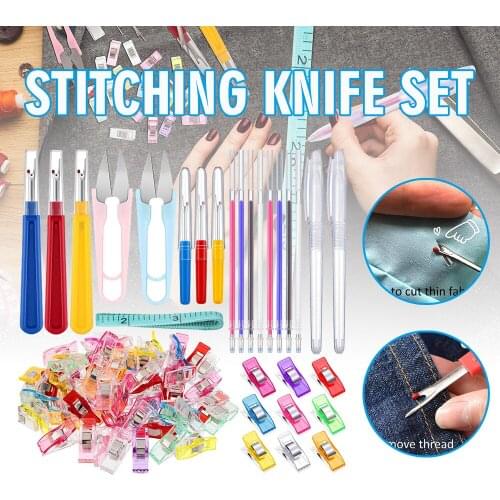 29pcs Stitching Knife Set Quilting Clips & Rippers & Fabric Marking Pen For Embroidery Tailoring Sewing Tool Kit