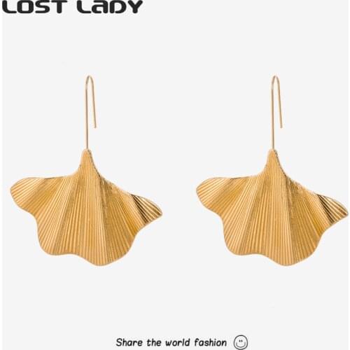 Lost Lady Vintage Ginkgo Leaves Dangle Earrings Statement Goth Novelty 2021 Woman Earring Irregular Alloy Jewelry Party Gift