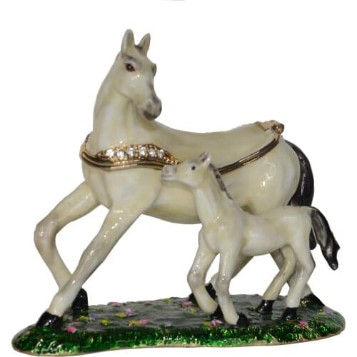 White Horse and Baby Trinket Box Horse Jewelry Box Horse Figurines Necklace Holder Creative Gifts
