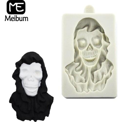 Meibum Halloween Silicone Fondant Cake Mold Skeleton Ghosts Pattern Chocolate Candy Sugar Craft Resin Plaster Decorating Mould