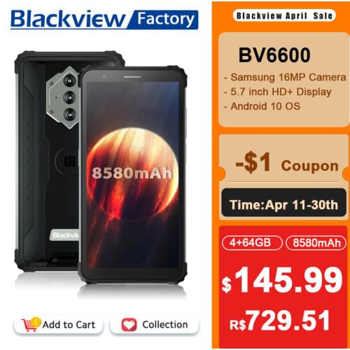 Blackview BV6600 IP68 Waterproof 8580mAh Rugged Smartphone Octa Core 4GB+64GB 5.7" FHD Mobile Phone 16MP Camera NFC Android 10
