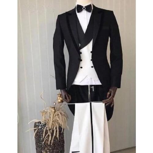 Tailor-made Black with white tuxedo Wedding Suit for men slim fit 3 piece Tailored business formal Party suits man Prom Blazer