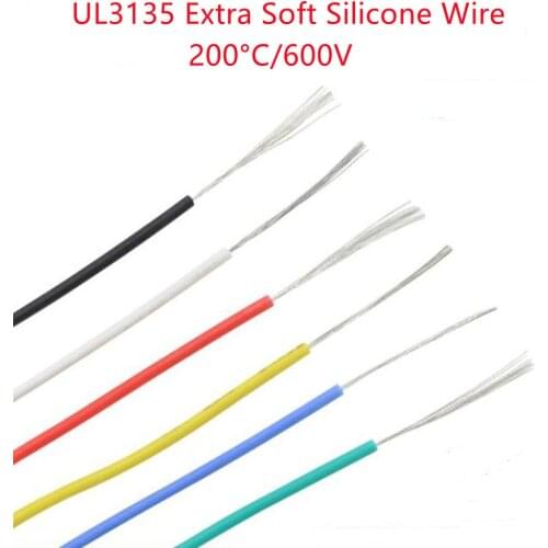 UL3135 Extra Soft Silicone Wire High Temperature Stranded Oxygen-freeTinned Copper Cable 14A 16 18 20 22 24 26 28 30AWG