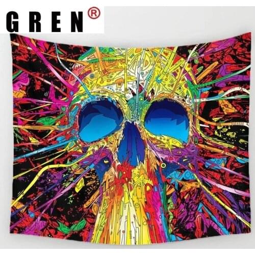 GREN Tapestry Skull Wall Hanging Fabric Mural Background Cloth Wall Rugs Towel Beach Fabric Blanket Dorm Living Home Decor