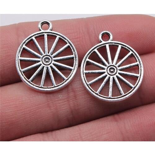 WYSIWYG 5pcs 20x23mm Charms Wagon Wheel Antique Silver Color Pendant Wagon Wheel Charms For Jewelry Making Jewelry Findings