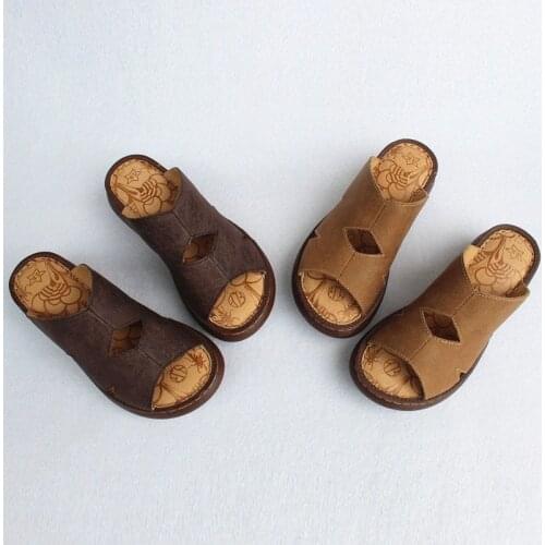 Womens Shoes Platform Sandals Open toe Slip on Womens Sandals Flat Summer Leather Genuine Leather Sandals Ladies Slippers