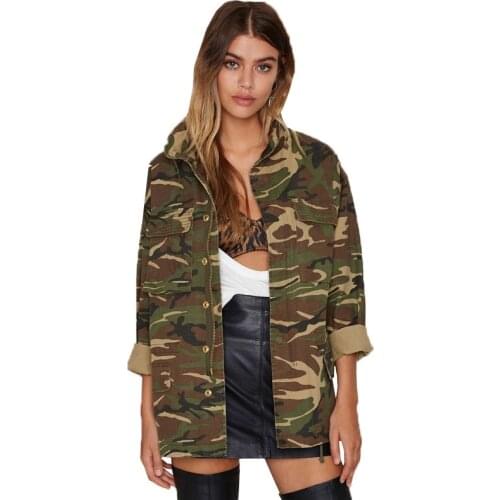 Women 2021 Spring Vintage Camouflage Army Green Zipper Button Jackets Blouses Outwear Coats Blouses female Jacket Wholesale Y298